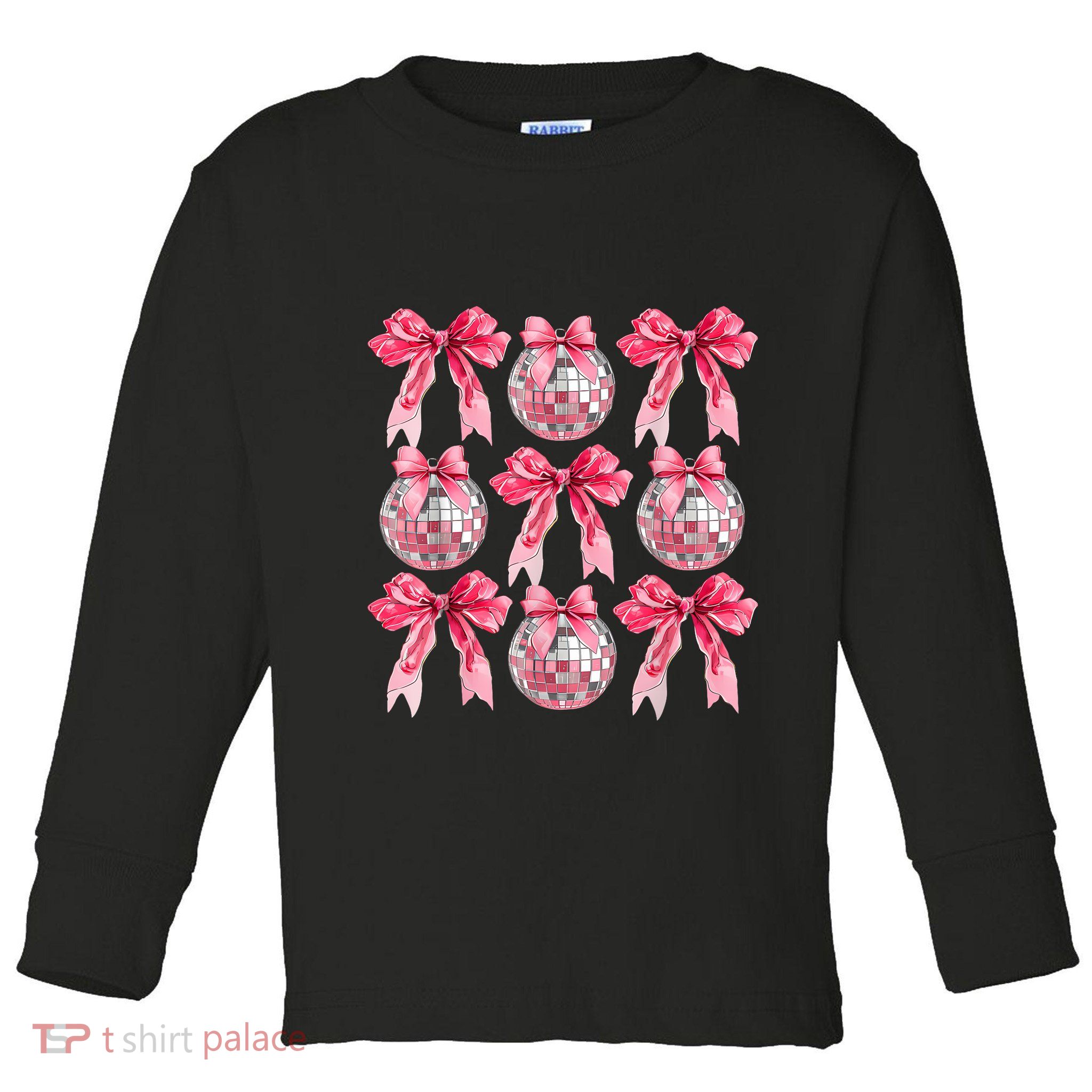 Happy New Year 2025 Disco Ball Coquette Bow Family Toddler Long Sleeve Shirt