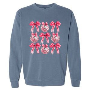 Happy New Year 2025 Disco Ball Coquette Bow Family Garment-Dyed Sweatshirt