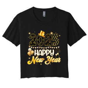 Happy New Year Party 2025 Ballon Family Matching Women's Crop Top Tee