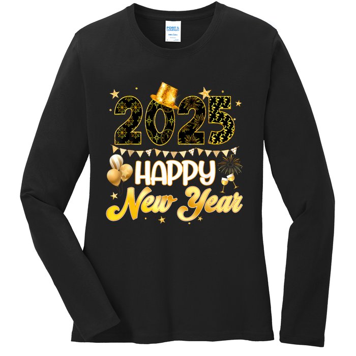 Happy New Year Party 2025 Ballon Family Matching Ladies Long Sleeve Shirt