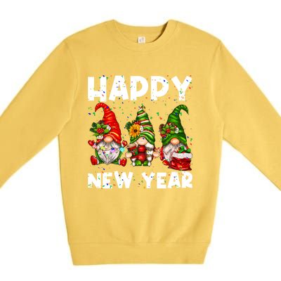 Happy New Year 2025 Gnomes Confetti New Years Eve Party Cute Gift Premium Crewneck Sweatshirt