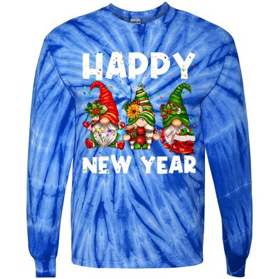 Happy New Year 2025 Gnomes Confetti New Years Eve Party Cute Gift Tie-Dye Long Sleeve Shirt