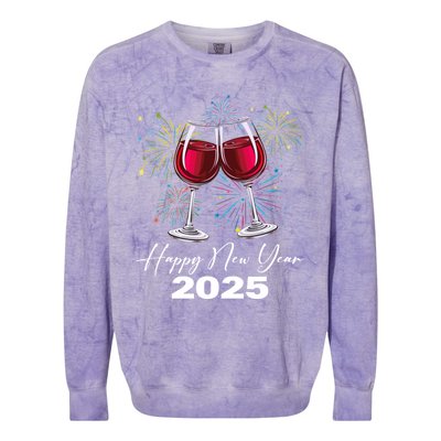 Happy New Year 2025 Wine Glass Fireworks New Years Eve Party Gift Colorblast Crewneck Sweatshirt