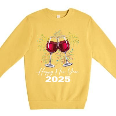 Happy New Year 2025 Wine Glass Fireworks New Years Eve Party Gift Premium Crewneck Sweatshirt