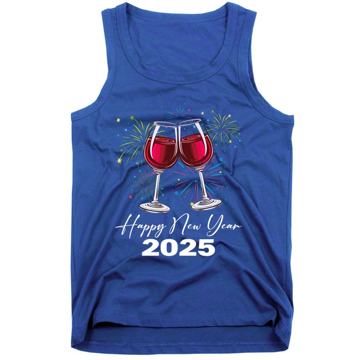 Happy New Year 2025 Wine Glass Fireworks New Years Eve Party Gift Tank Top