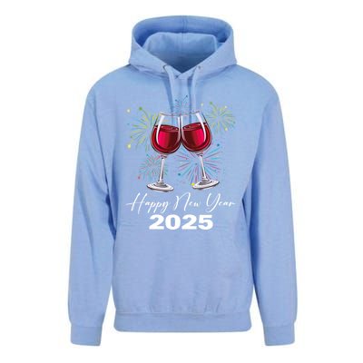 Happy New Year 2025 Wine Glass Fireworks New Years Eve Party Gift Unisex Surf Hoodie