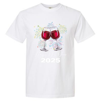 Happy New Year 2025 Wine Glass Fireworks New Years Eve Party Gift Garment-Dyed Heavyweight T-Shirt