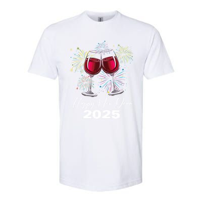 Happy New Year 2025 Wine Glass Fireworks New Years Eve Party Gift Softstyle CVC T-Shirt