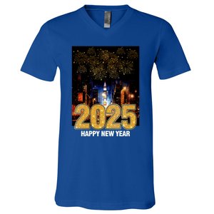 Happy New Year 2025 New York City Fireworks New Years Eve Meaningful Gift V-Neck T-Shirt