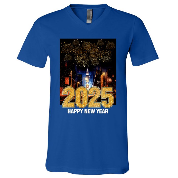 Happy New Year 2025 New York City Fireworks New Years Eve Meaningful Gift V-Neck T-Shirt