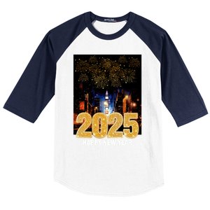 Happy New Year 2025 New York City Fireworks New Years Eve Meaningful Gift Baseball Sleeve Shirt