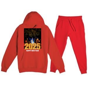 Happy New Year 2025 New York City Fireworks New Years Eve Meaningful Gift Premium Hooded Sweatsuit Set