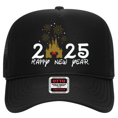 Happy New Year 2025 Magical Castle Holiday High Crown Mesh Back Trucker Hat