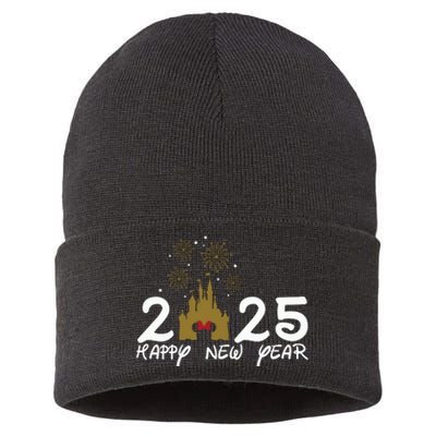 Happy New Year 2025 Magical Castle Holiday Sustainable Knit Beanie