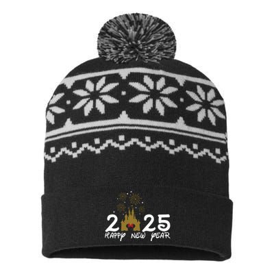 Happy New Year 2025 Magical Castle Holiday USA-Made Snowflake Beanie