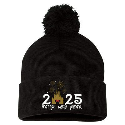 Happy New Year 2025 Magical Castle Holiday Pom Pom 12in Knit Beanie