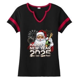 Happy New Year 2025 With Santa Fireworks Celebration Vibes Gift Ladies Halftime Notch Neck Tee