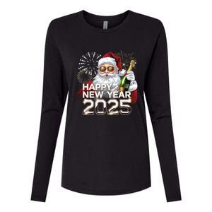 Happy New Year 2025 With Santa Fireworks Celebration Vibes Gift Womens Cotton Relaxed Long Sleeve T-Shirt