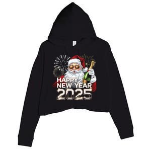 Happy New Year 2025 With Santa Fireworks Celebration Vibes Gift Crop Fleece Hoodie