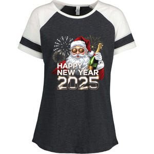 Happy New Year 2025 With Santa Fireworks Celebration Vibes Gift Enza Ladies Jersey Colorblock Tee