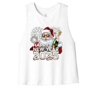 Happy New Year 2025 With Santa Fireworks Celebration Vibes Gift Women's Racerback Cropped Tank