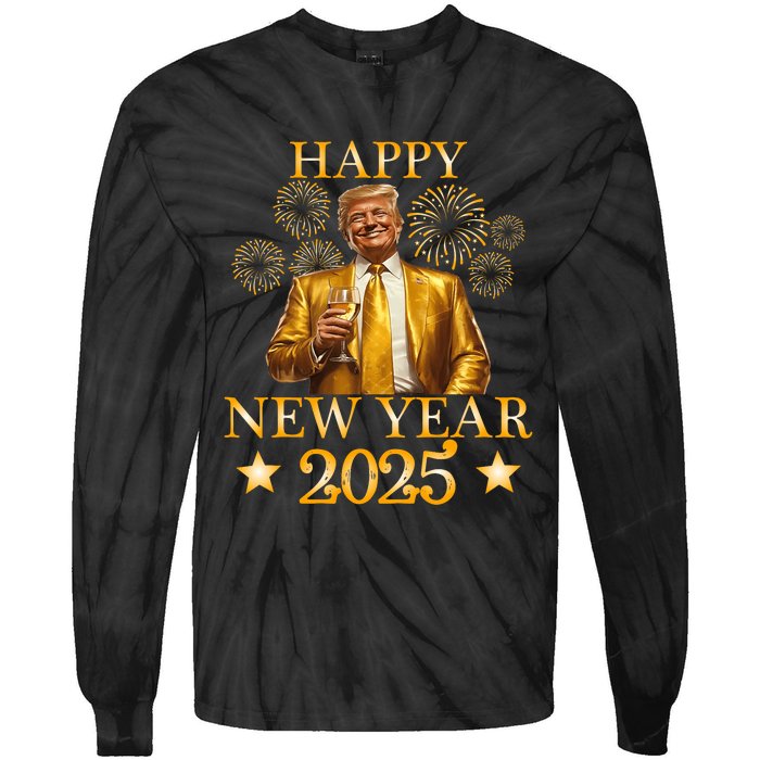 Happy New Year 2025 Funny Trump New Year New America Tie-Dye Long Sleeve Shirt