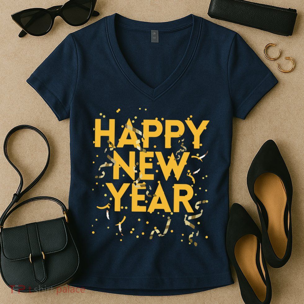 Happy New Year NYE Party Funny New Years Eve Confetti Women's V-Neck T-Shirt