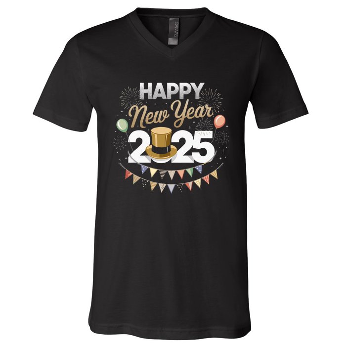 Happy New Year Party 2025 Ballon Family Matching V-Neck T-Shirt