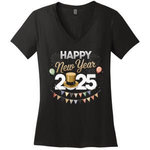 Happy New Year Party 2025 Ballon Family Matching Women's V-Neck T-Shirt