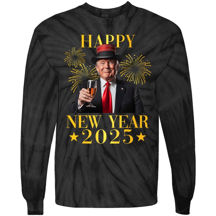 Happy New Year 2025 Funny Trump New Year New America Tie-Dye Long Sleeve Shirt