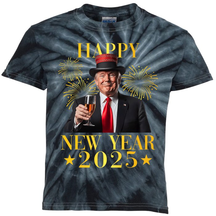 Happy New Year 2025 Funny Trump New Year New America Kids Tie-Dye T-Shirt