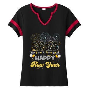 Happy New Year Party 2025 Ballon Family Matching Ladies Halftime Notch Neck Tee