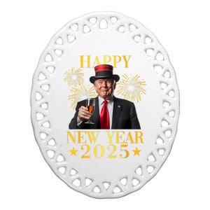 Happy New Year 2025 Funny Trump New Year New America Ceramic Oval Ornament