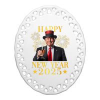 Happy New Year 2025 Funny Trump New Year New America Ceramic Oval Ornament