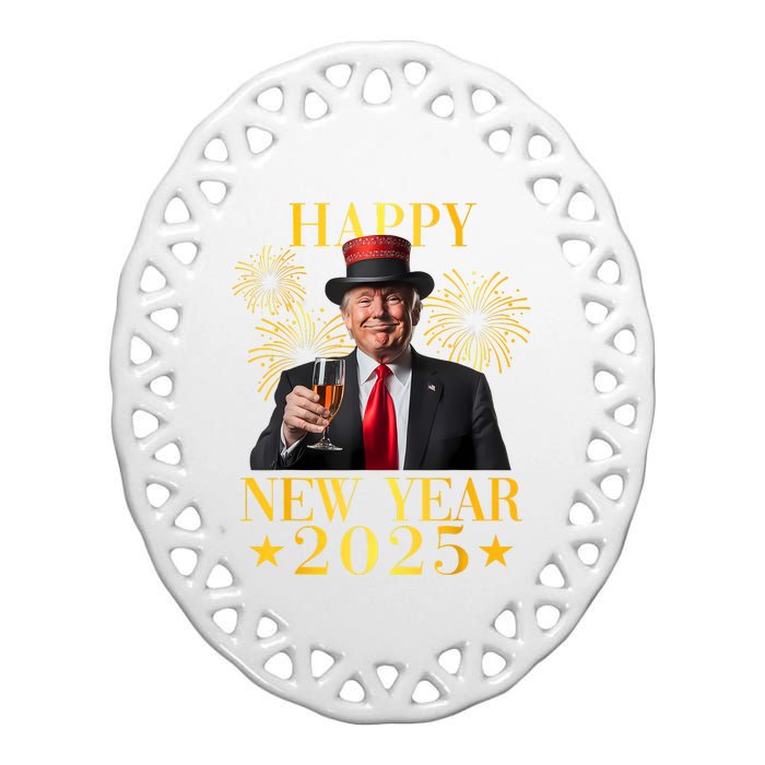 Happy New Year 2025 Funny Trump New Year New America Ceramic Oval Ornament