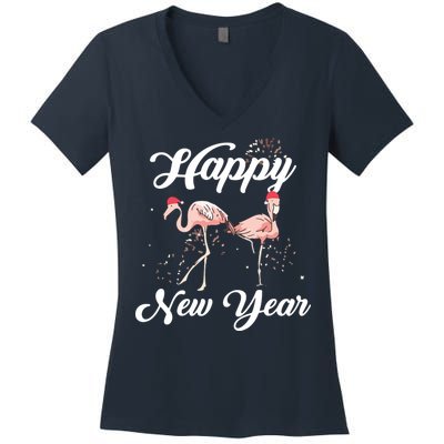 Happy New Year Outfit Gift For Flamingo Lover New Years Day Women's V-Neck T-Shirt