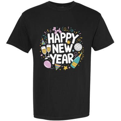 Happy New Year Party Wine Champagne Years Eve Cute Gift Garment-Dyed Heavyweight T-Shirt