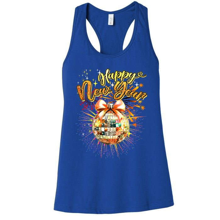 Happy New Year Retro Groovy Disco New Years Eve Fireworks Great Gift Women's Racerback Tank