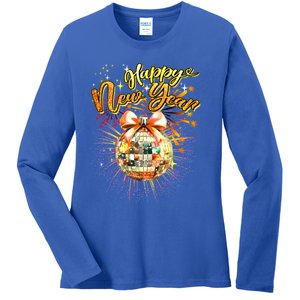 Happy New Year Retro Groovy Disco New Years Eve Fireworks Great Gift Ladies Long Sleeve Shirt