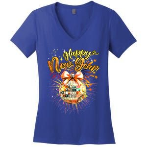 Happy New Year Retro Groovy Disco New Years Eve Fireworks Great Gift Women's V-Neck T-Shirt