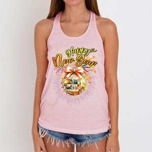 Happy New Year Retro Groovy Disco New Years Eve Fireworks Great Gift Women's Knotted Racerback Tank