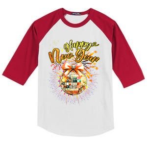 Happy New Year Retro Groovy Disco New Years Eve Fireworks Great Gift Kids Colorblock Raglan Jersey