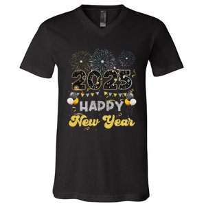 Happy New Year Party 2025 Ballon Family Matching V-Neck T-Shirt