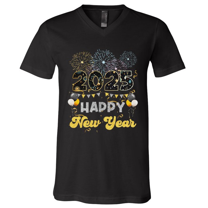 Happy New Year Party 2025 Ballon Family Matching V-Neck T-Shirt