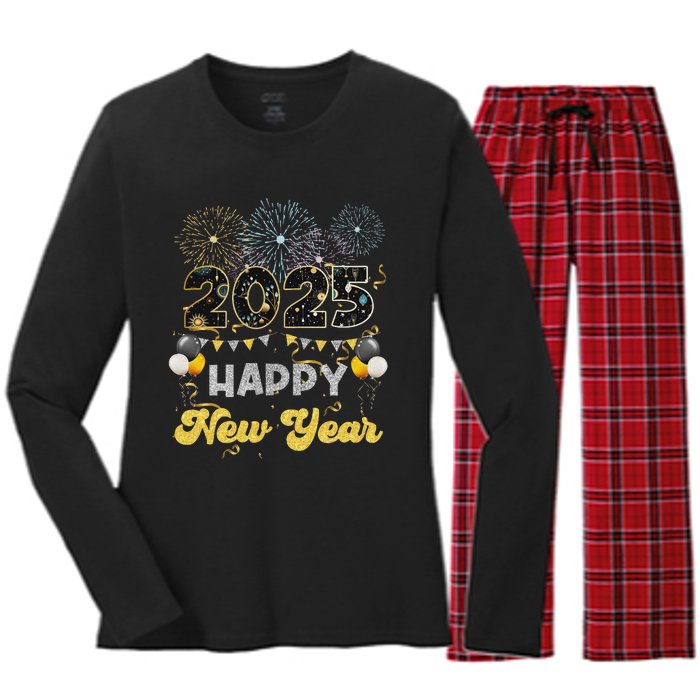 Happy New Year Party 2025 Ballon Family Matching Women's Long Sleeve Flannel Pajama Set 