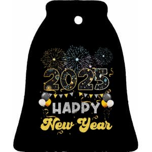 Happy New Year Party 2025 Ballon Family Matching Ceramic Bell Ornament