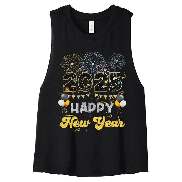 Happy New Year Party 2025 Ballon Family Matching Women's Racerback Cropped Tank