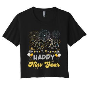 Happy New Year Party 2025 Ballon Family Matching Women's Crop Top Tee