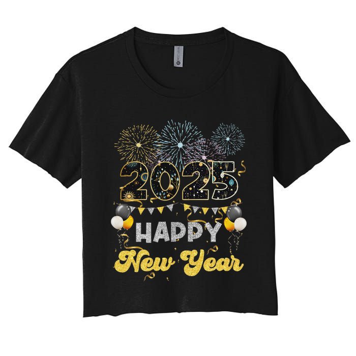 Happy New Year Party 2025 Ballon Family Matching Women's Crop Top Tee