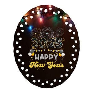 Happy New Year Party 2025 Ballon Family Matching Ceramic Oval Ornament